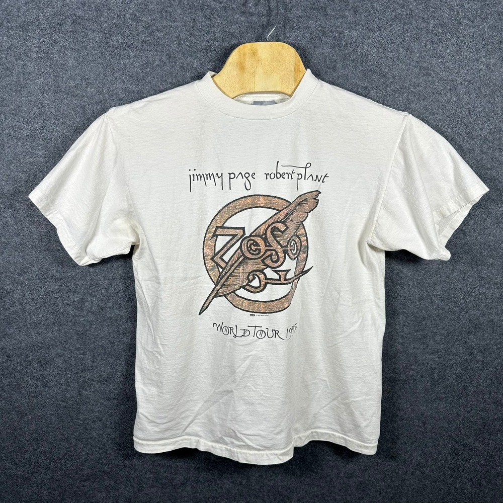 Vintage 1995 Jimmy Page Robert Plant World Tour T-Shirt Zoso Large Tultex White